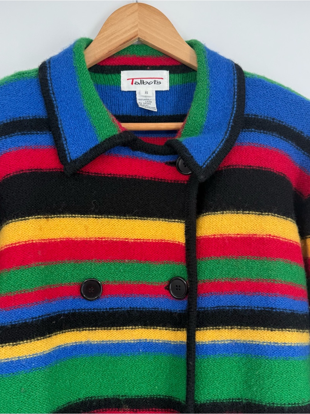 Vintage Talbots Womens Small Wool Striped Cardigan Sweater Rainbow button - Picture 5 of 10